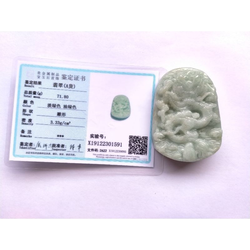 Natural Liontin Giok Burma Jadeite Jade Ukiran Naga Bersertifikat Asli
