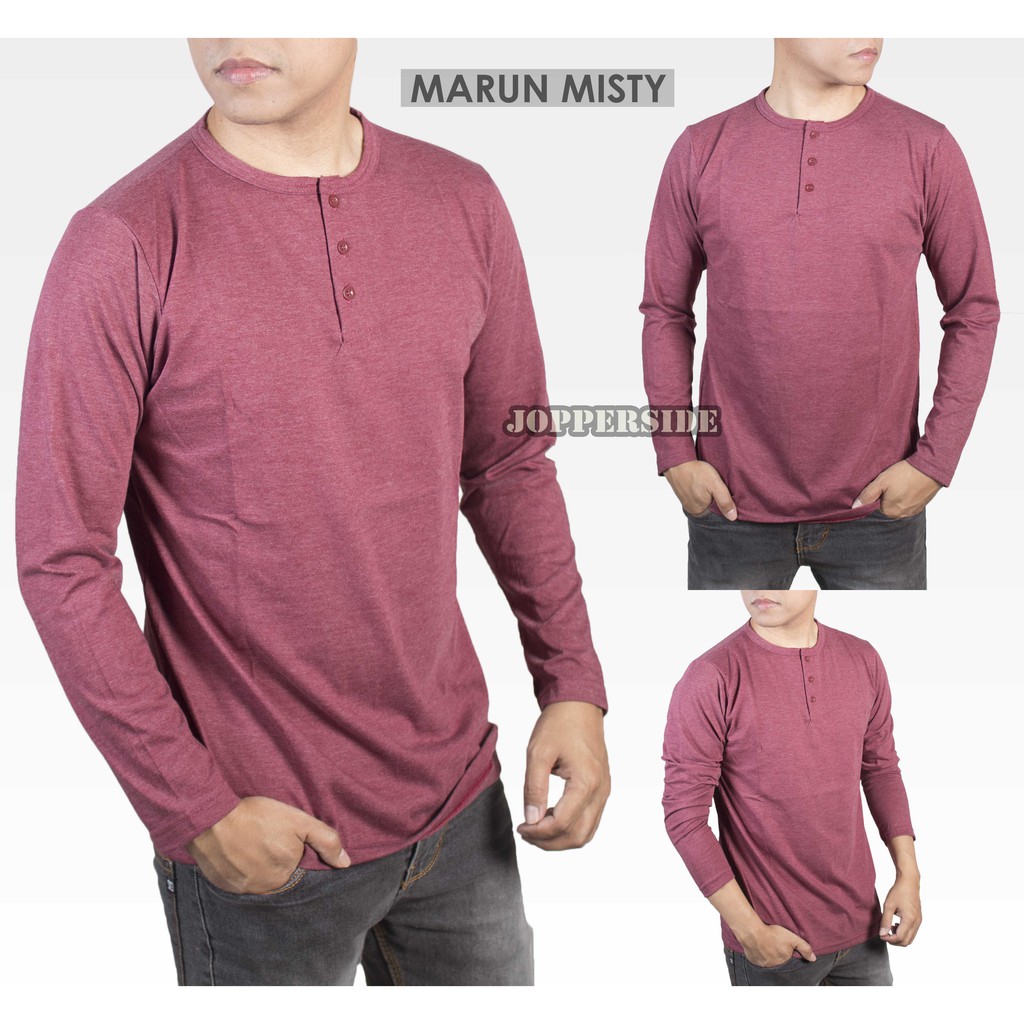 [ COD PABRIK ] T shirt kaos polos lengan panjang pria henley kancing katun combed premium tb3