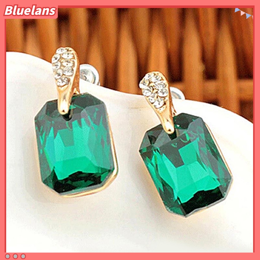 Bluelans Women Elegant Rectangle Rhinestone Ear Studs Earrings Jewelry Birthday Gift