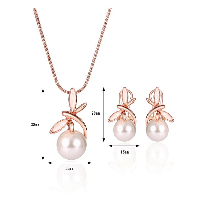 LRC Perhiasan set Fashion Rose Gold Dragonfly&amp;pearl Pendant Decorated Color Matching Jewelry