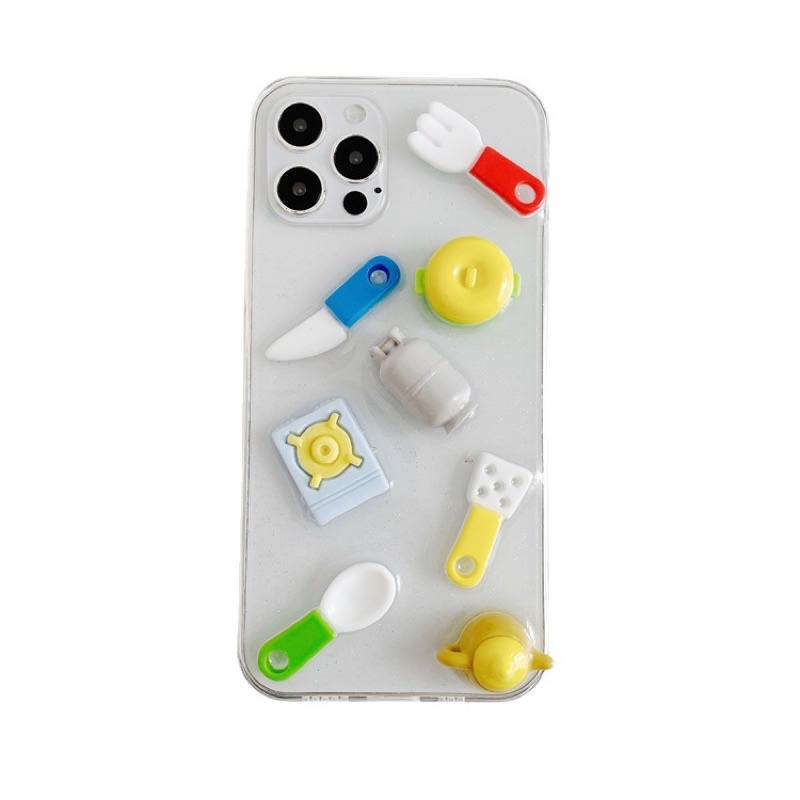 Cute 3D Kitchen Set Case iPhone Oppo Vivo Xiaomi Samsung Huawei Realme M32 M62 A22 M22 Flip 2 3 Fold Y21 Y33s Y53s F1 F5 F11 F9 A1k V15 v11 v17 v19 v20 v21 pro X50 x60 Redmi note 3 4 5 6 7 8 9 10