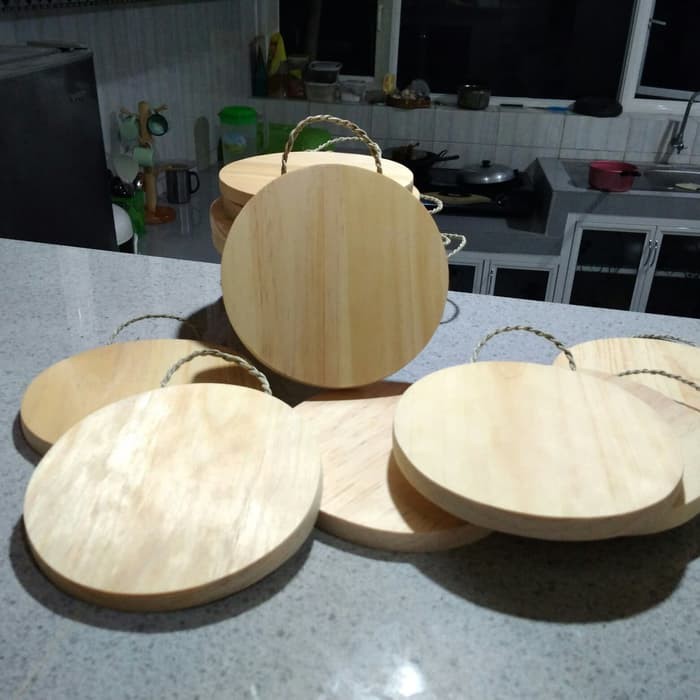 Talenan Kayu Tali Model Bulat Diameter 15 cm / Wooden Cutting Board