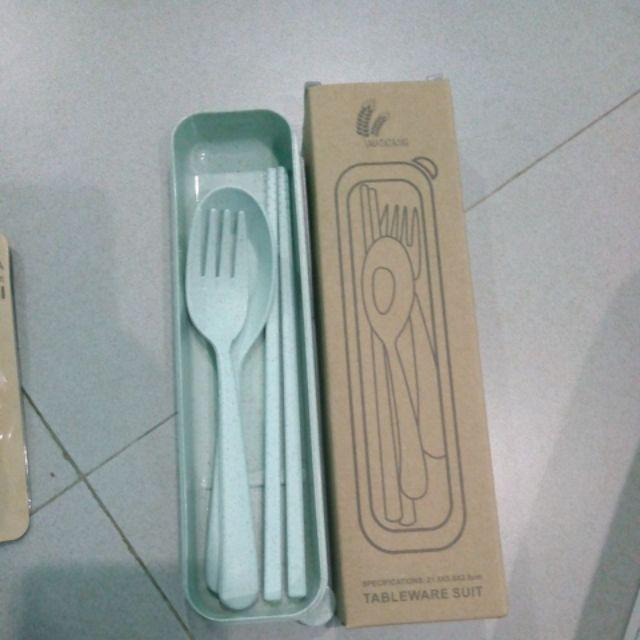 Straw Wheat Tableware Set Travel | Sendok Garpu Sumpit Makan
