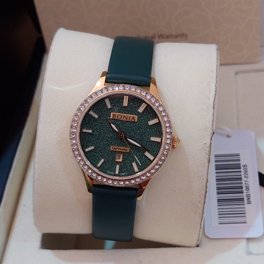 JAM WANITA BONIA SAPPHIRE BNB10677-2292S GREEN ROSEGOLD ORIGINAL