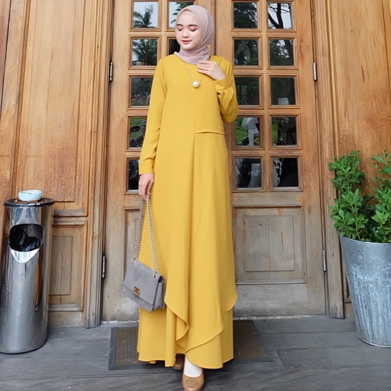 Dress /Gamis Muslim Azzahra erica Lemon
