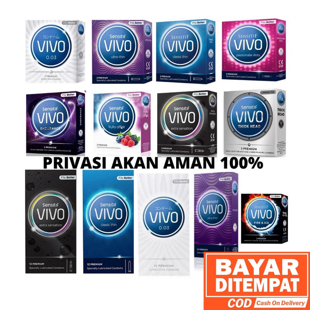 Kondom VIVO Superthin 0.03 Ultra Thin Classic Passionate Dots Fruity Affair Extra Sensation Fire Ice