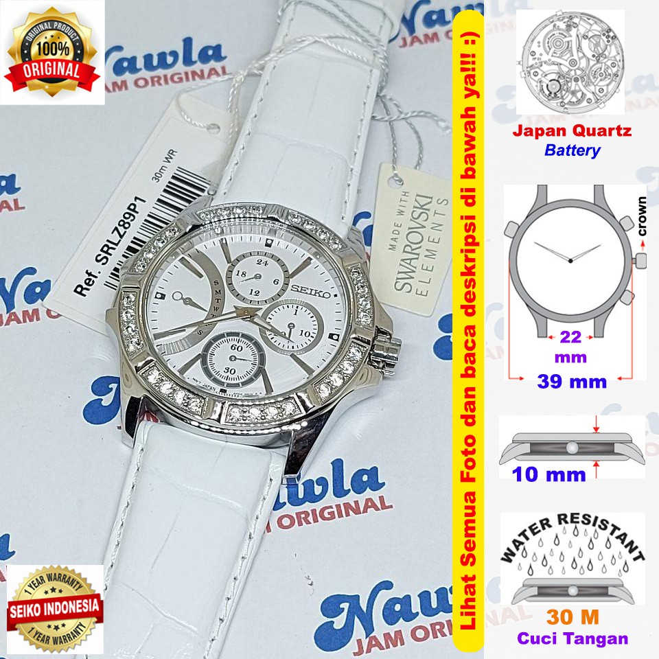 Seiko Ladies SRLZ89P1 Quartz White Calfskin - Jam Tangan Wanita SRLZ89