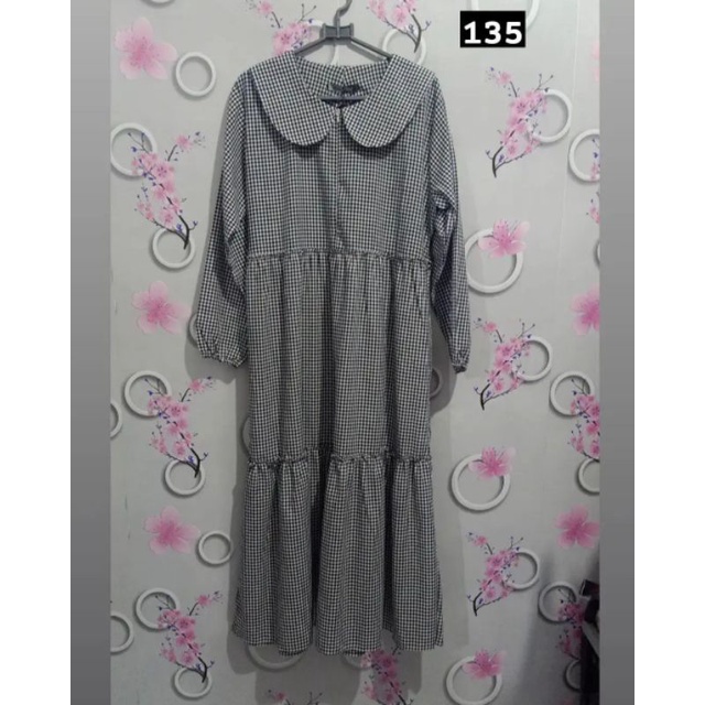 Midi Dress Qiara Motif Kotak / Gamis Kotak / Midi Triset