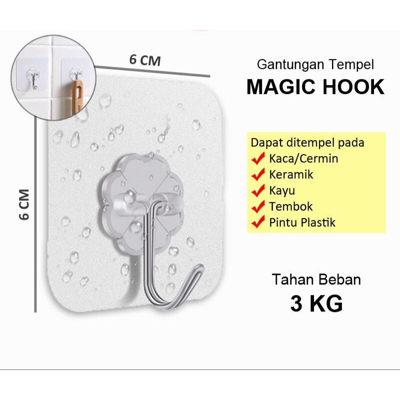 Gantungan Tempelan Dinding Besi Transparan Hook | cantolan kuat 3-5kg