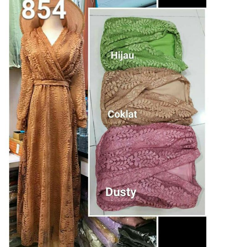 GAMIS BROKAT GLITER BY LORA - COKLAT