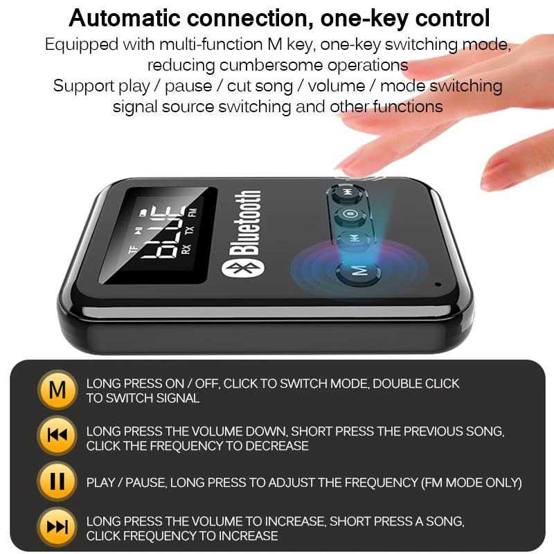 Audio Bluetooth 5.0 Transmitter Receiver Adapter AUX FM Audeo Bluetoth Mode Transmitter Speaker Blutut Ampli Recever Terbaru