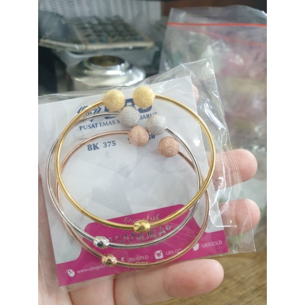 Gelang bangle kaku bulat bola pasir korea tinju emas asli muda kadar 380 375