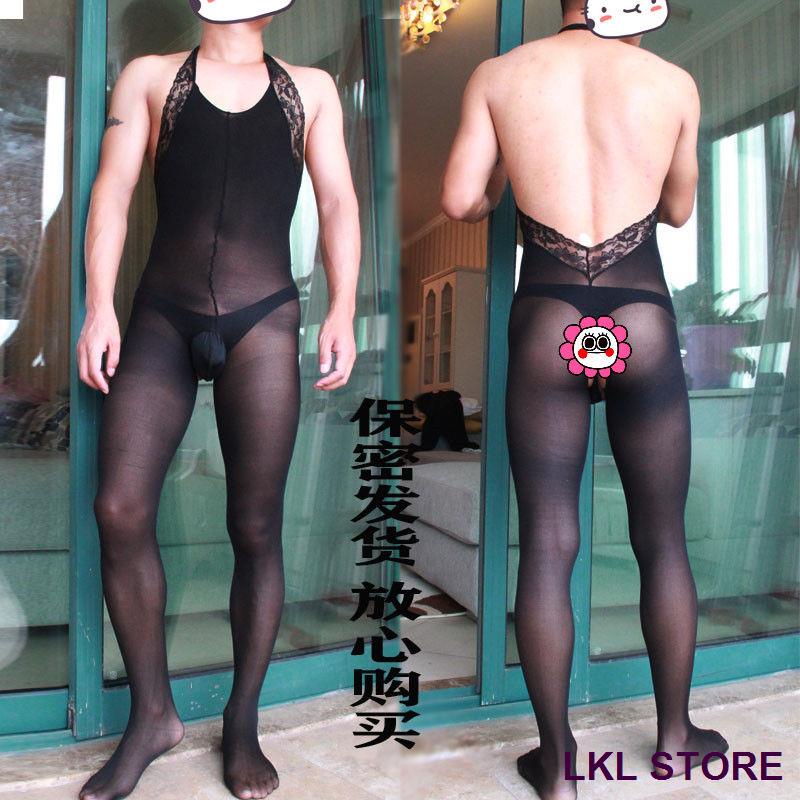 Pria Transparan Seksi One Piece Pantyhose Pantyhose Terbuka Selangkangan Telanjang Kembali Pakaian D