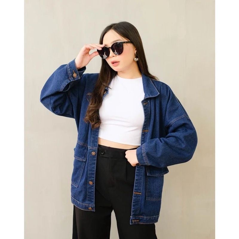 Jennie Jaket Jeans Wanita Denim Oversize