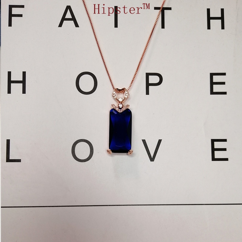 Retro Affordable Luxury Diamond-Embedded Fashion Temperament Blue Crystal Pendant Clavicle Chain