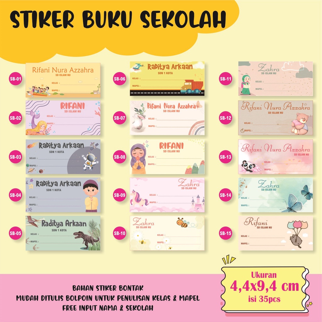 

(isi 35pcs) STIKER NAMA BUKU PELAJARAN ANAK