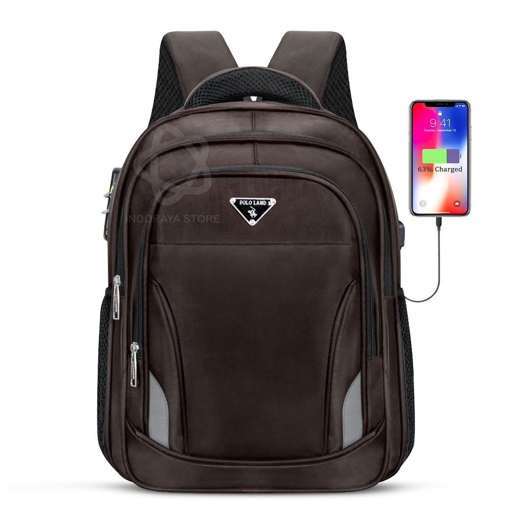 POLO GLAD Tas Ransel Sekolah 16 inc Original Backpack Pria Wanita Key Lock FREE USB Port Tas Laptop Ransel Import-Orichocolate 1C