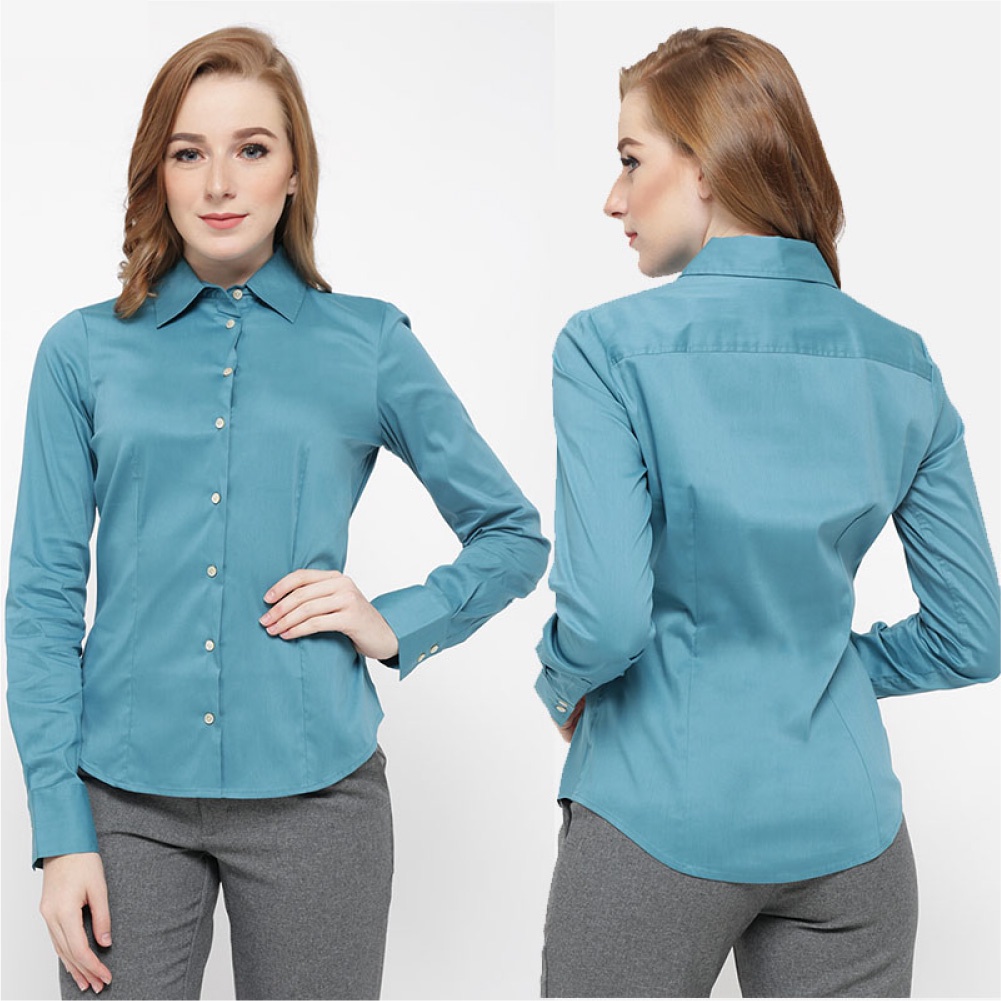 Kemeja Wanita Office Formal Polos Lengan Panjang Katun Stretch-1