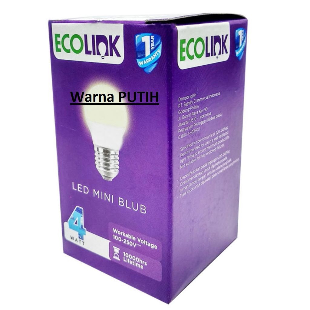 Lampu Bohlam LED Bulb 4 Watt 4Watt 4W 4 W Putih Cool Daylight ECOLINK