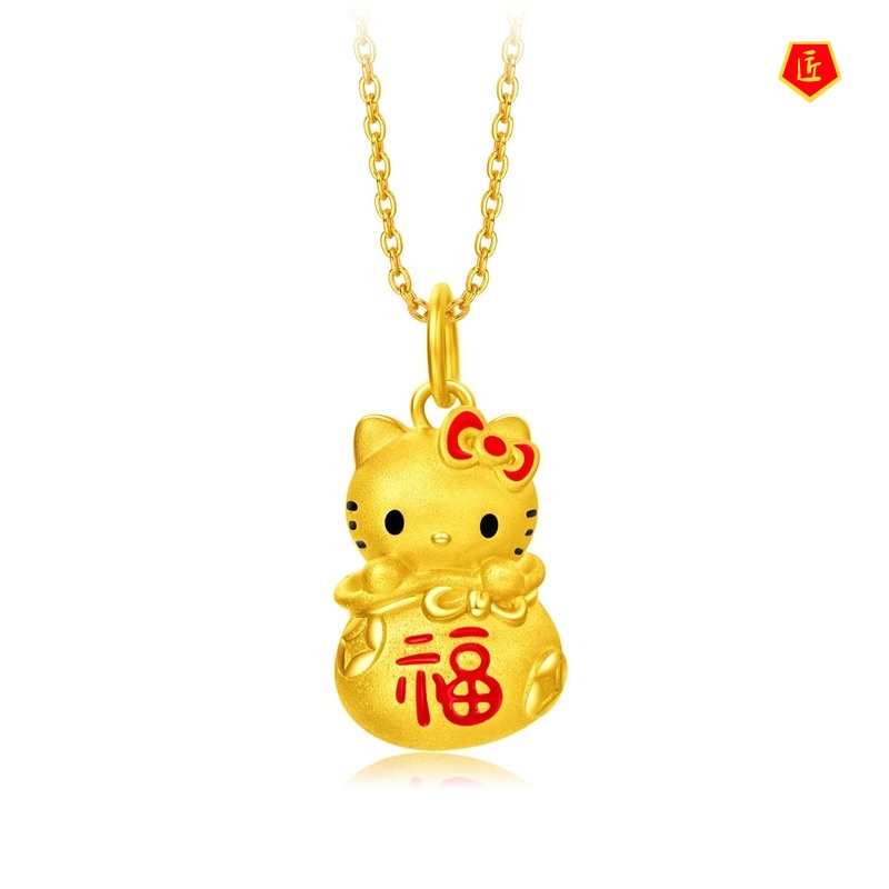 [Ready Stock]Comic Cat Lucky Bag 3D Gold Pendant Necklace Cute