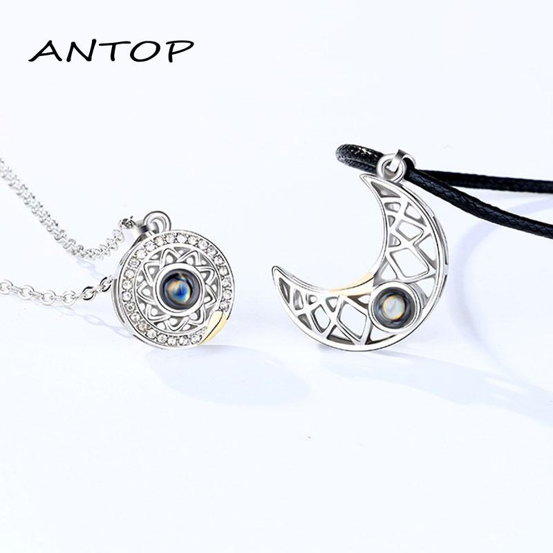 2 Pcs/Set Kalung Titanium Couple Sahabat Aksesoris Magnet Matahari Bulan Necklace ANTOP