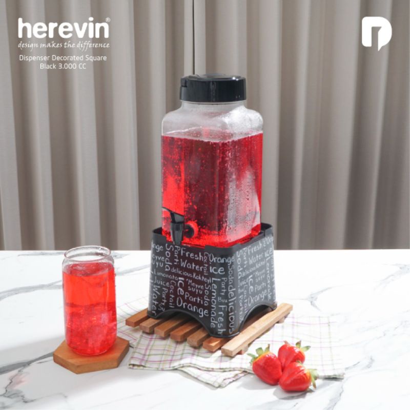 DISPENSER UNIK AIR MINUM SIRUP JUS TRANSPARAN WARNA HITAM HEREVIN