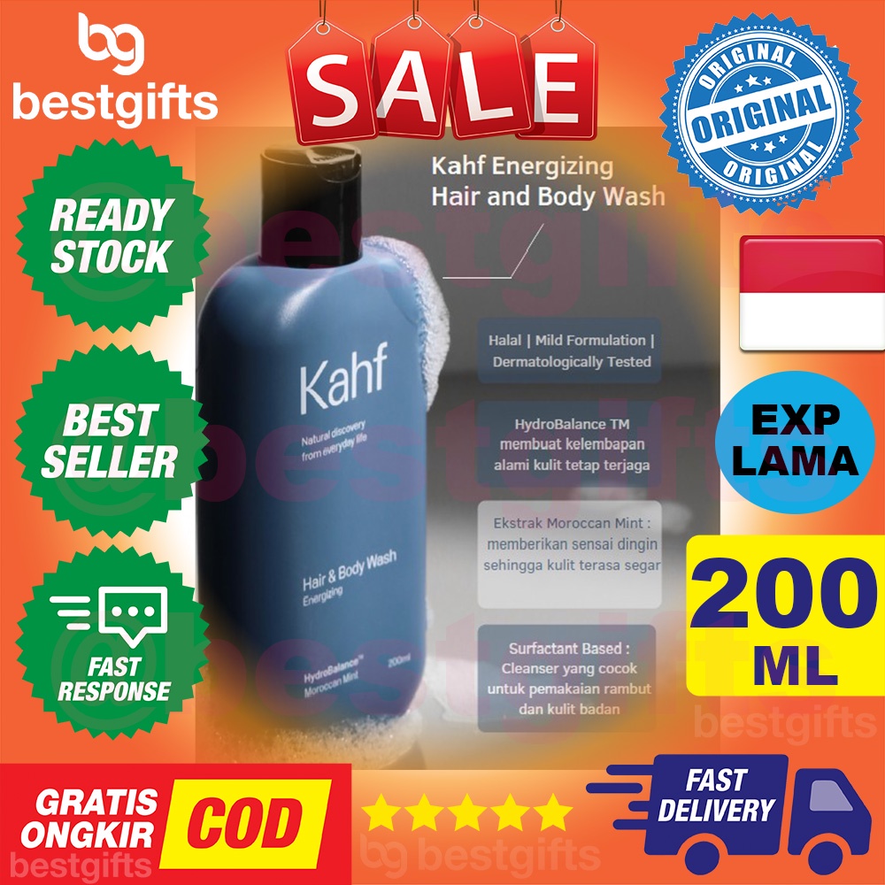 KAHF ENERGIZING HAIR BODY WASH SABUN MANDI SHAMPOO SHAMPO SAMPO PRIA KULIT LAKI LEMBAB HALUS 200 ML