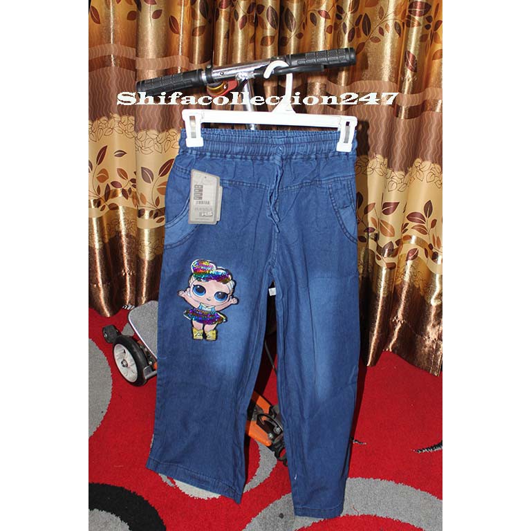 Kulot Jeans / Kulot Jeans Panjang / Celana Kulot Jeans Anak Perempuan / Celana Kulot Jeans Panjang Motif Karekter Boneka LOL LED