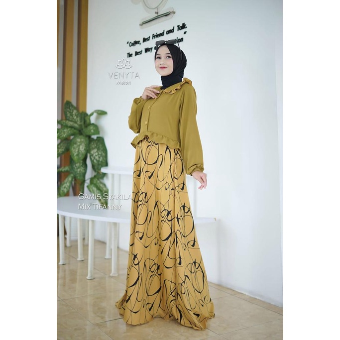 Gamis kimmy mazwa original venyta  kotak kotak bunga  motif dress syari busana muslim baju wanita maxidress lebaran terbaru shakila abstrak motif shabby busui jumbo