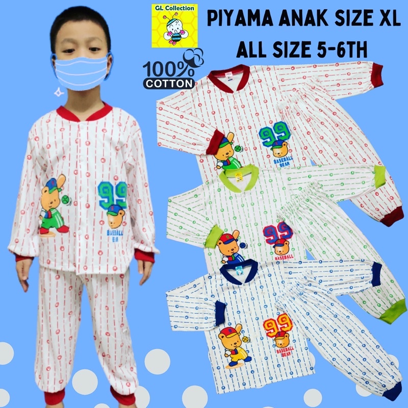 Piyama Panjang Anak Size XL XXL (5 - 8 Tahun) 100% Katun SNI