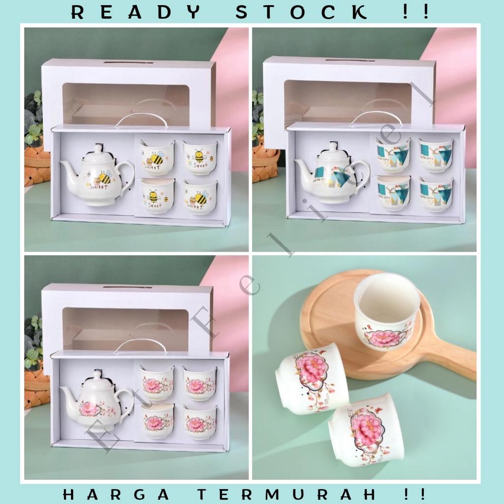 Ceramic Tea Set / Teko Cangkir Keramik Porcelain Karakter Teh Kopi Hampers Souvenir  Bingkisan Kado Gift Box