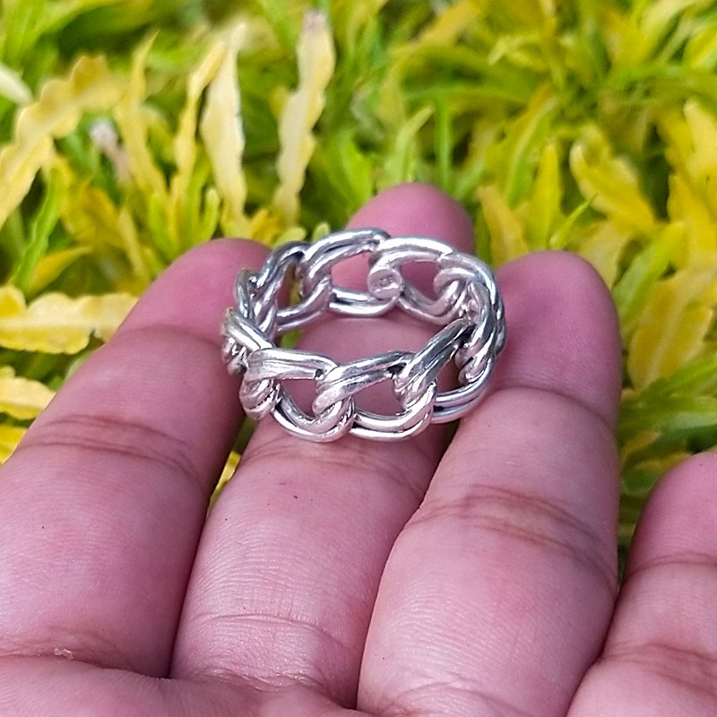 Cincin Ring Perak Silver Bali Polos Simple Rantai Chain Besar Pria Laki Wanita Custom Asli 925