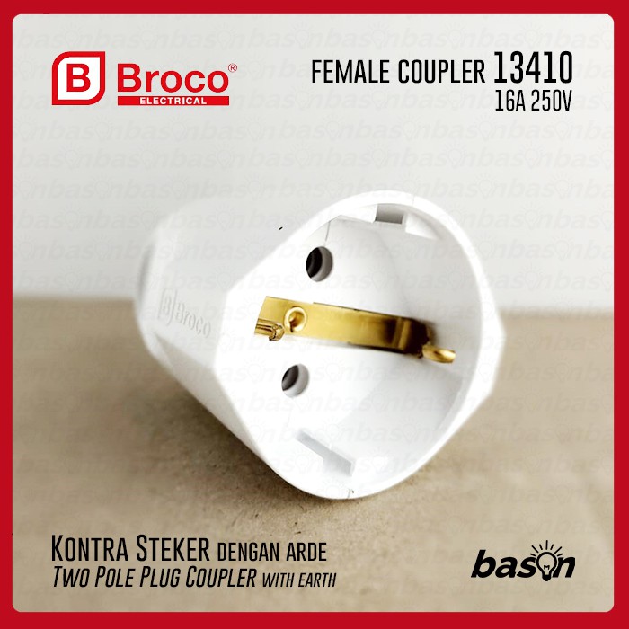 BROCO 13410 STD 2 Pole Plug Coupler 16A 250V White - Kontra Steker Arde / Steker Cewe