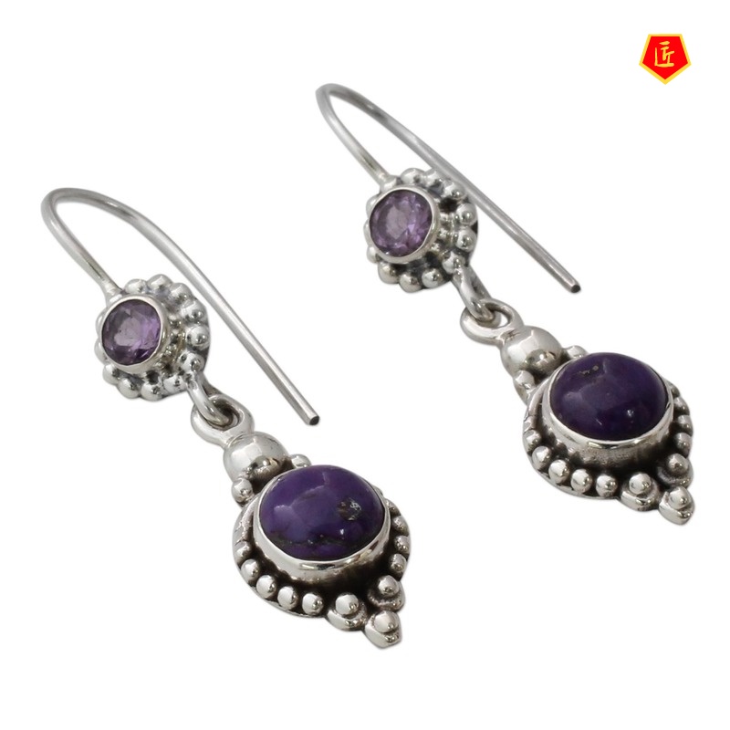 [Ready Stock]Elegant S925 Charoite Earrings Fashion Violet Turquoise