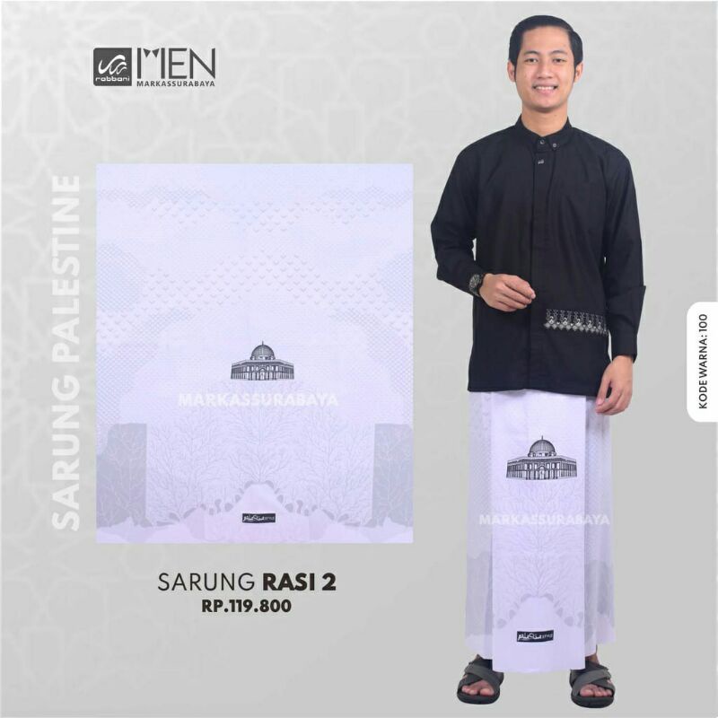 Sarung Rabbani/Sarung terbaru/Sarung Rabbani Palestine Rasi 2 putih