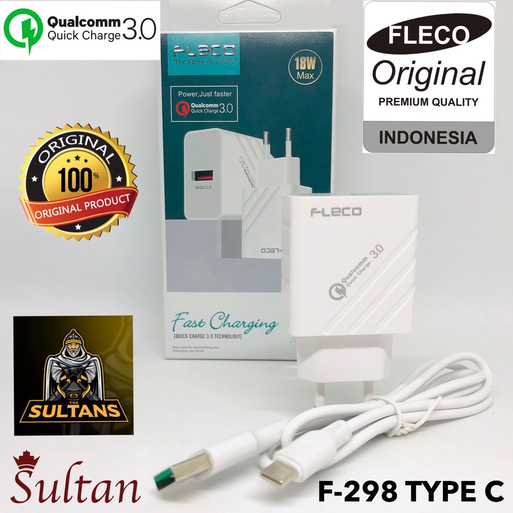 CHARGER FLECO F298 QUALCOMM QUICK CHARGE 3.0 18W ORIGINAL FAST CHARGING