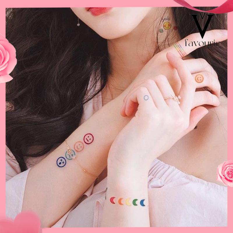 [COD]Lucu Belajar Rainbow Smiley Line Stiker Tahan Air Stiker Tato Tahan Lama-FA