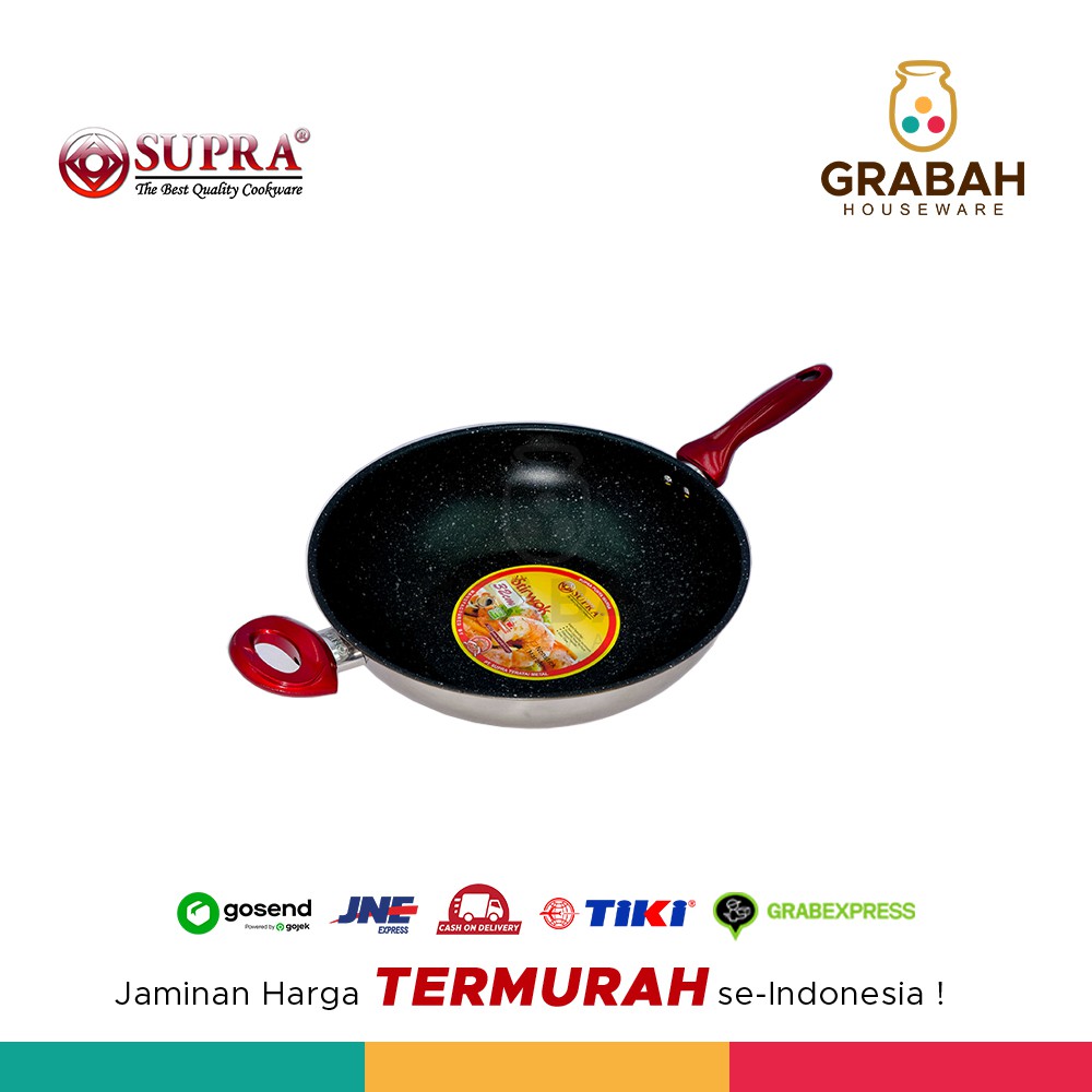 Supra Wajan Anti Lengket Penggorengan Stir Wok 32 cm Marbel Grabah Houseware