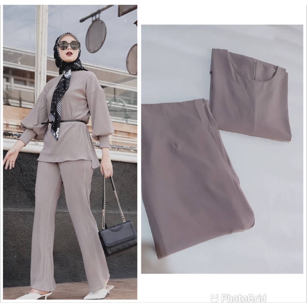 Elle Knit - One Set Wanita Import Shaqila Premium Setelan Wanita Celana Cutbray Stretch Knit Set LD 110 cm