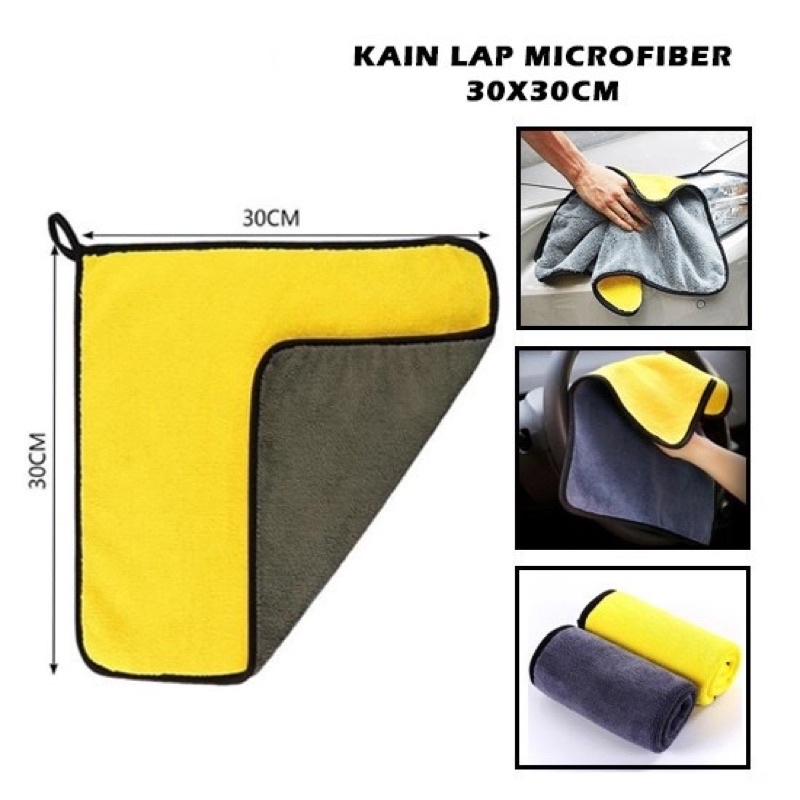 Kain Lap Microfiber 2 Sisi 30x30 Serbaguna Halus Mobil Dapur 0755