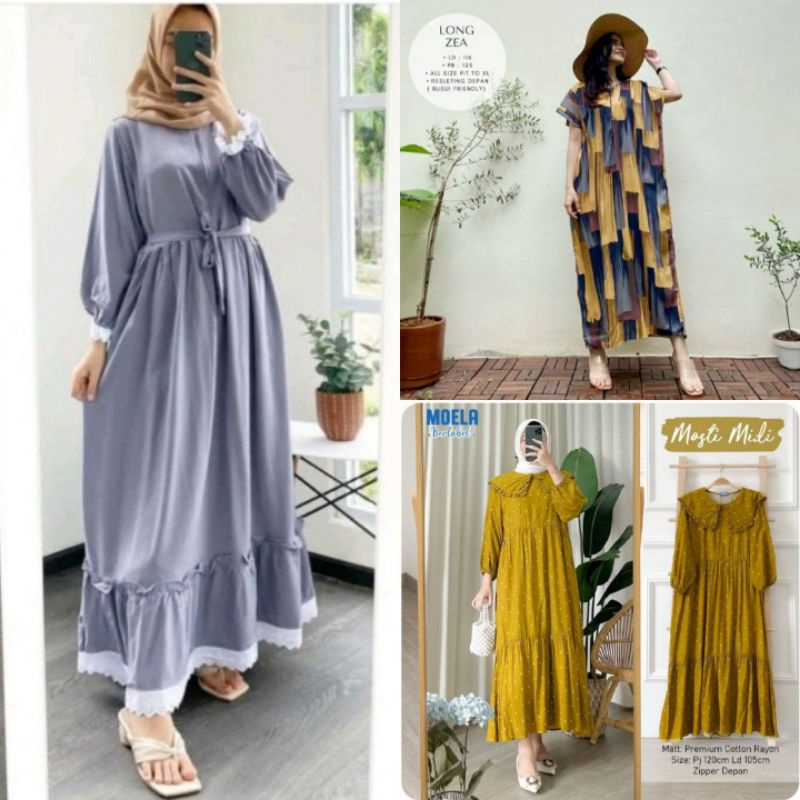 GAMIS MARVELA HITAM /* BAJU GAMIS WANITA  - GAMIS MOSCREPE-KATUN RAYON - GAMIS SOGAN RENDA REMPEL DAILY BUSUI WANITA  DRESS MOSCREPE