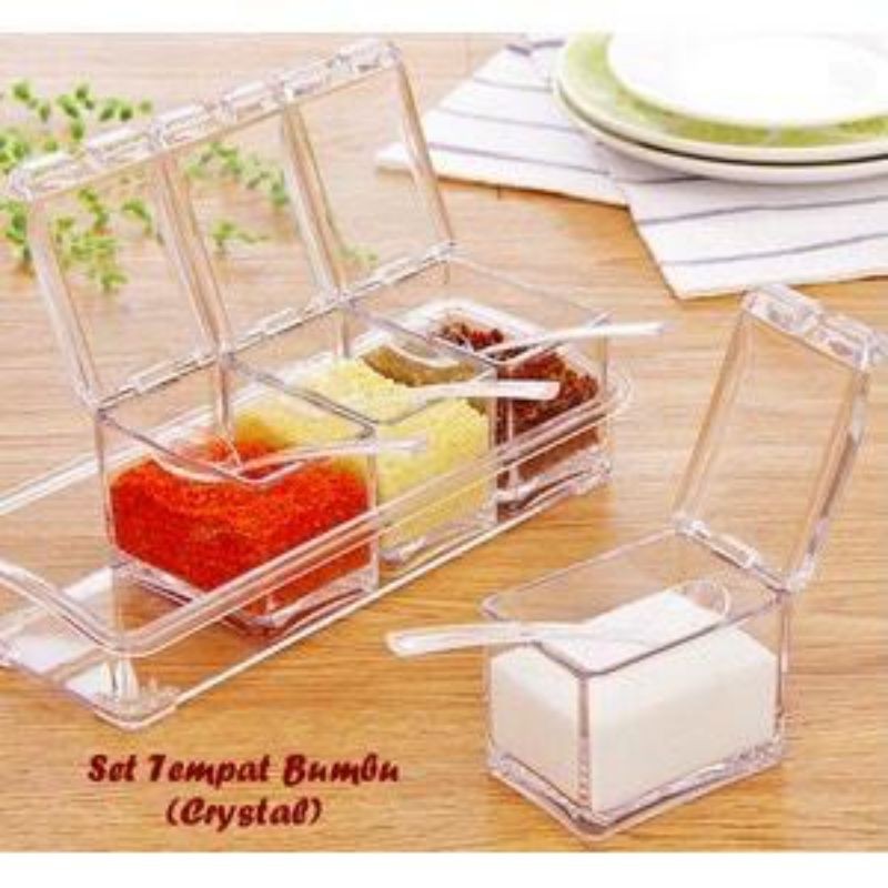 Tempat Bumbu Koki Cristal 4IN1 Crystal Seasoning Box Rak Dapur