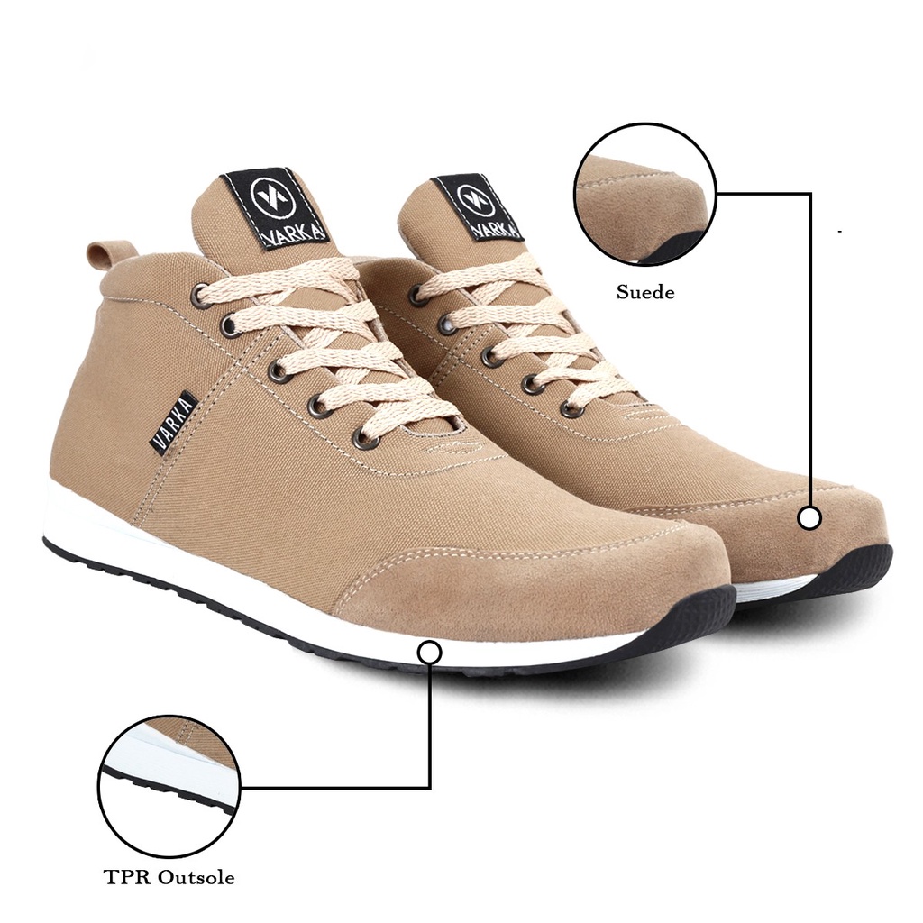 Sepatu Sneakers Pria V 4204 Brand Varka Sepatu Kets Olahraga Lari Joging Harga Murah Berkualitas Warna Krem