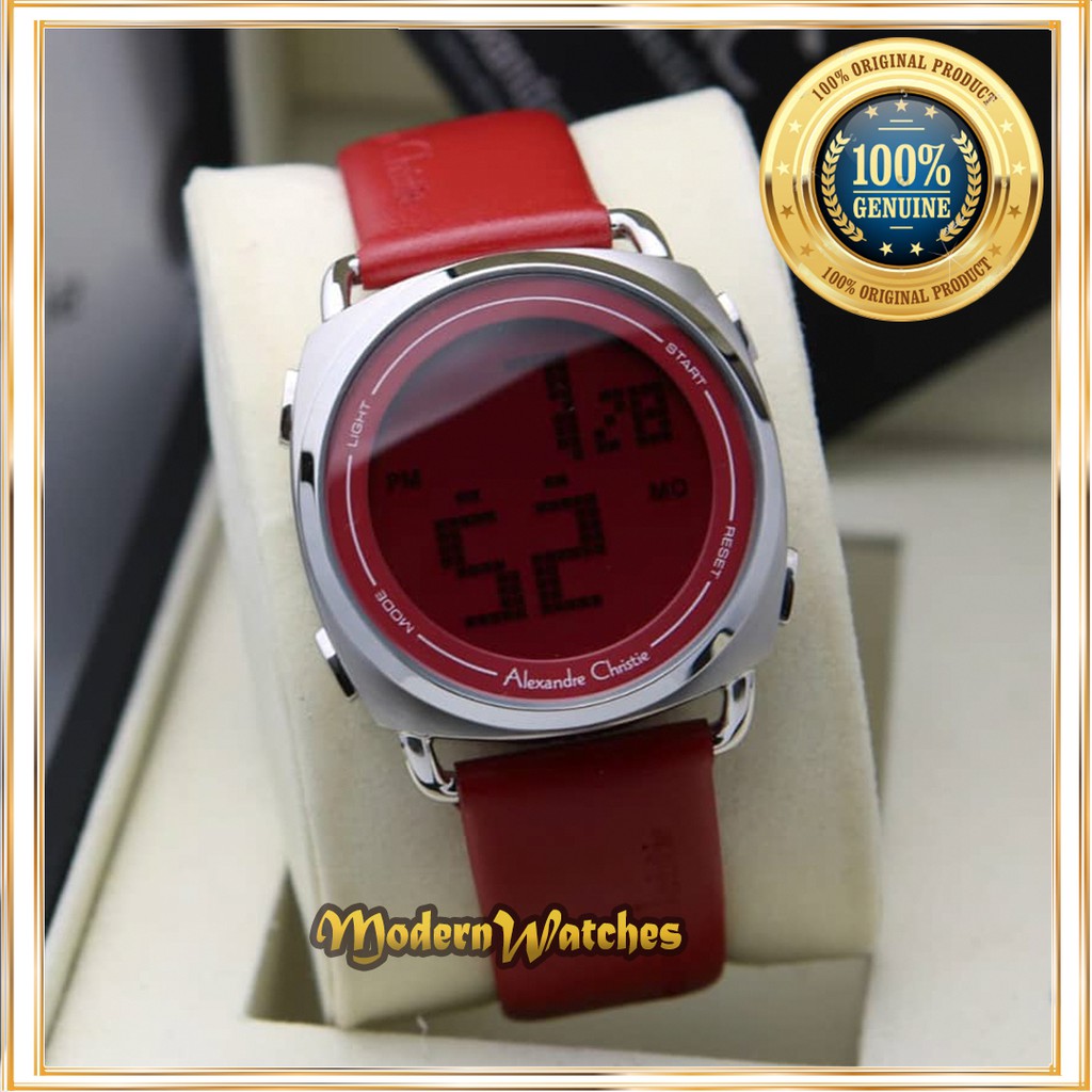 Jam Tangan Ori Wanita Digital Alexandre Christie AC 9333 Merah Silver Hitam Black Terbaru Alexander