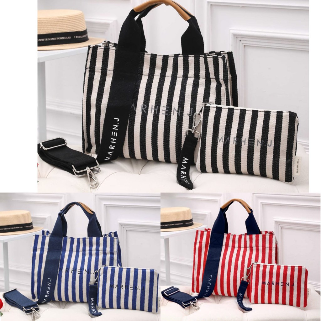 CK01 MARHEN J RICO STRIPES CANVAS TOTE BAG SET POUCH F002 STRIPES