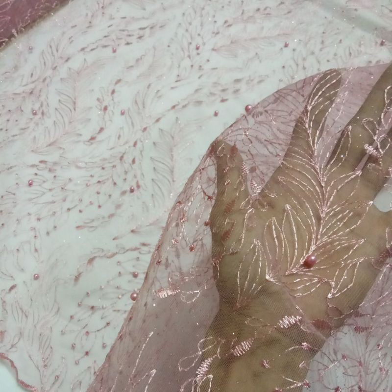 Kain Tile Akar Daun / Brokat Tile Akar / Brokat Akar / Tile Akar Mutiara