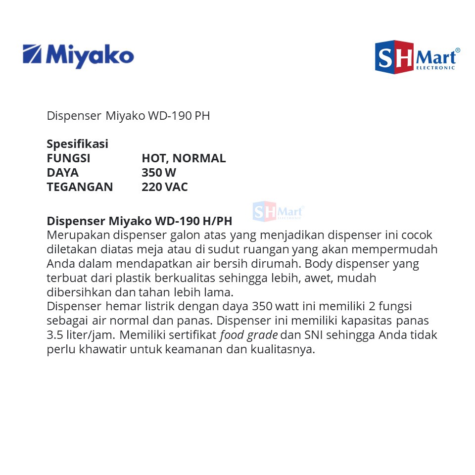 MIYAKO Dispenser Panas &amp; Normal WD-190H / WD190H (MEDAN)