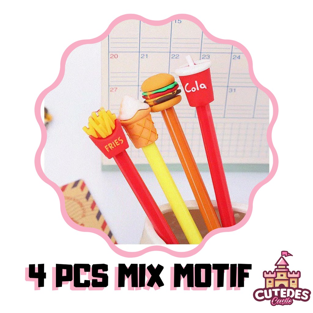 

Pulpen Motif Hamburger Fast Food Bundle 4 Pcs Mix Warna