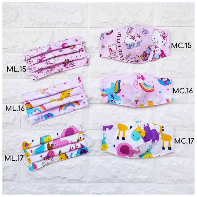 masker kain 3ply motif bahan katun / model duckbill