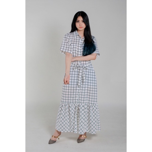 marketonline dress panjang motif kotak kotak / longdress casual